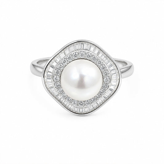 Pearl Flower Silver Adjustable Ring