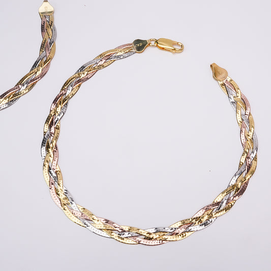 Braided Tricolor Pure 925 Silver Anklet