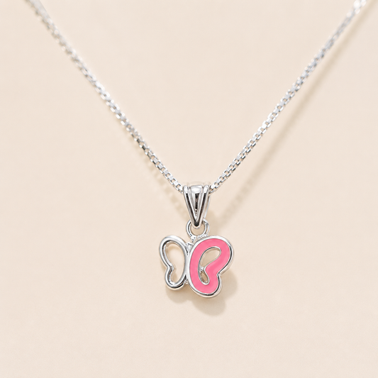 Pink Butterfly Silver Pendant