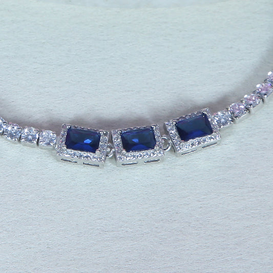 Cubic Blue Stone Bracelet Pure 925 Silver