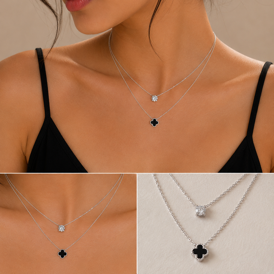 The Clover & Crystal Layered Necklace