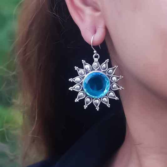 Blue Saphire Pure 925 Silver Earrings