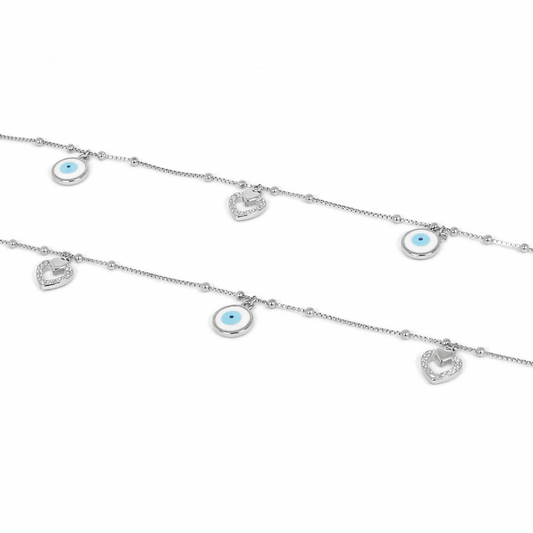 Evil Eye and Heart Charm Anklet Single