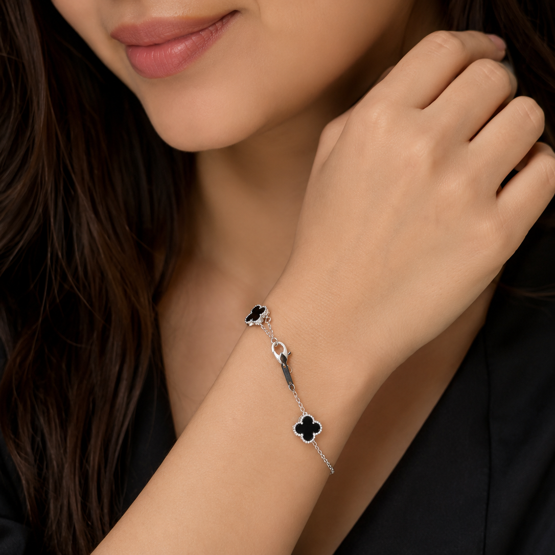 Midnight Clover 925 Sterling Silver Bracelet