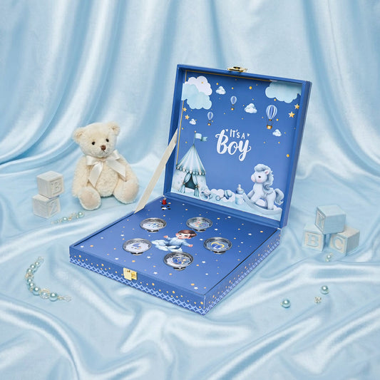 999 Silver Musical Baby Boy Coin Box (5 Coins)