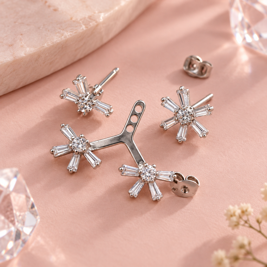 Asymmetric Silver 3 in 1 Earrings