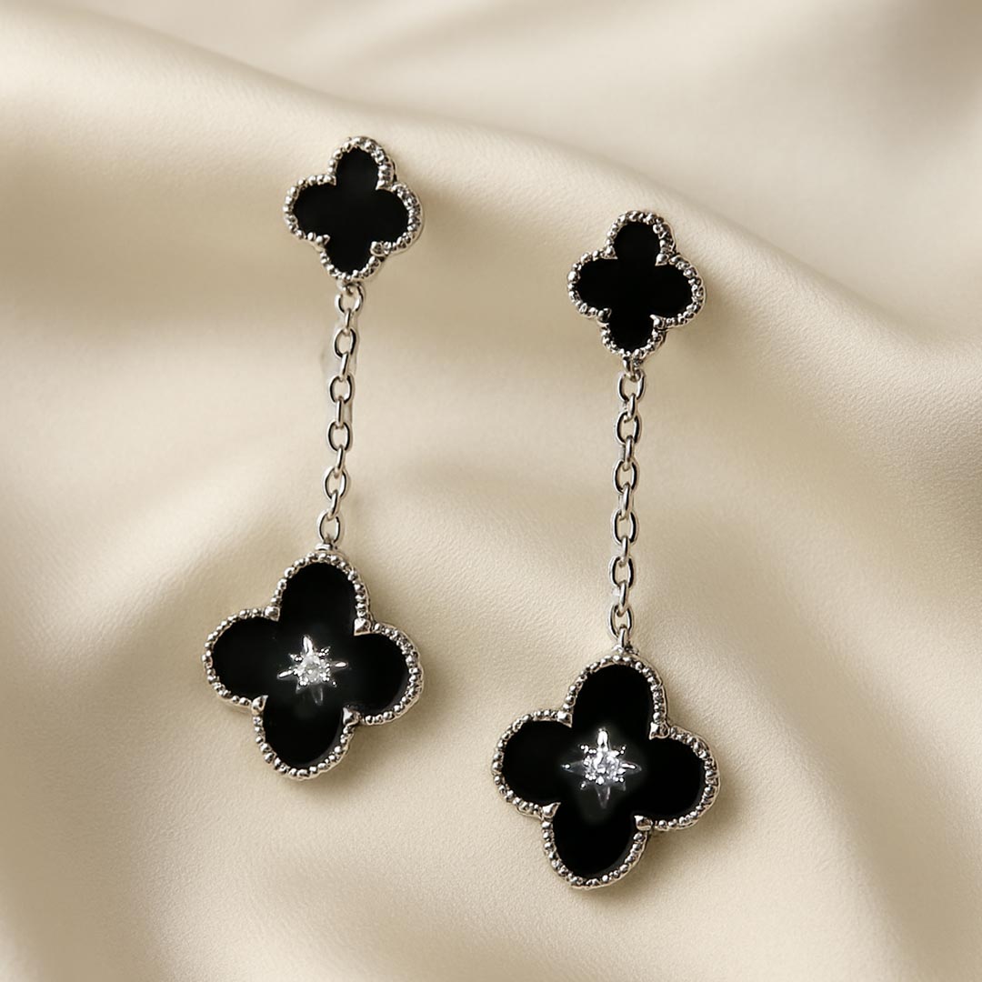 Black Clover Hanging Earrings Pure 925 Silver