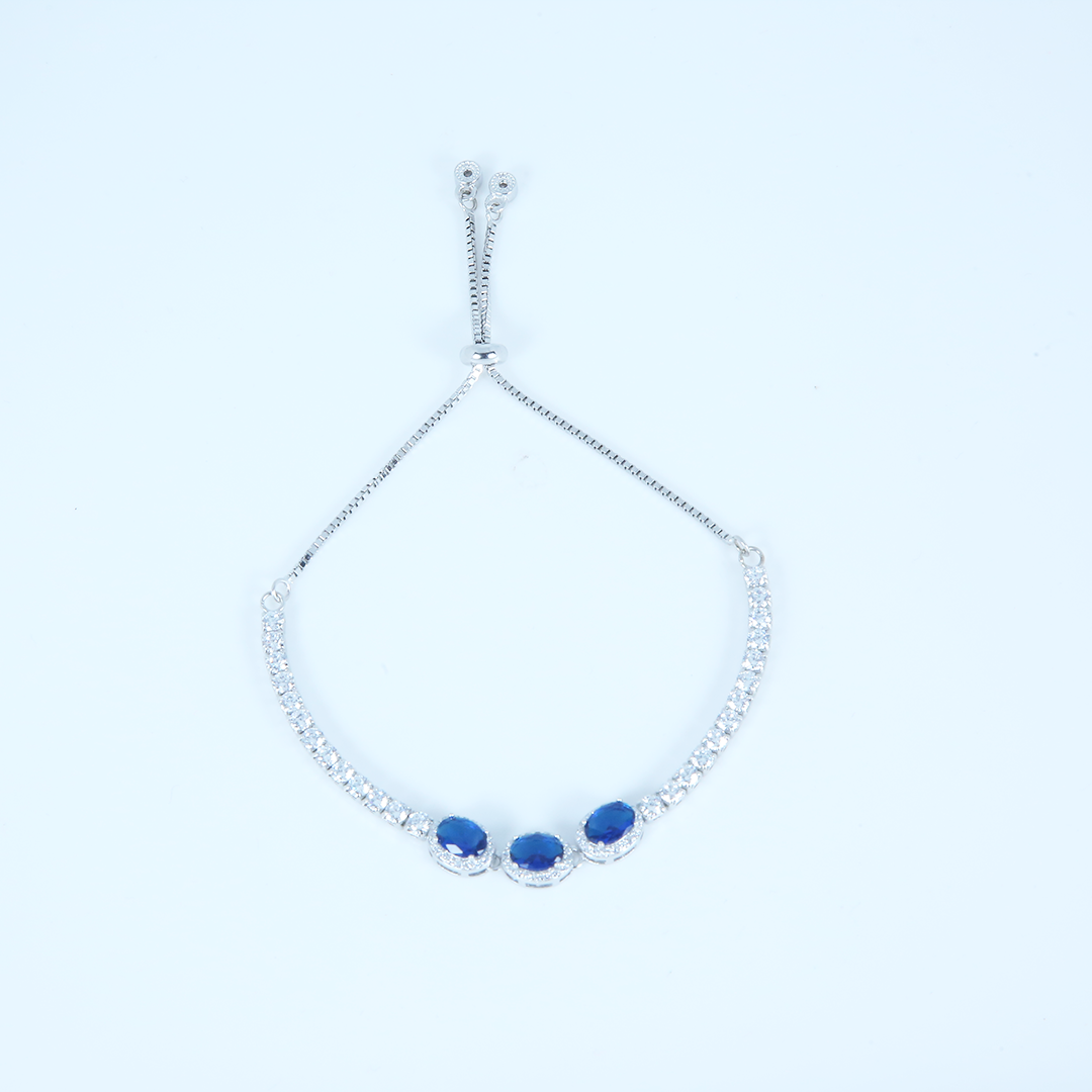 Silver Blue Oval Stone Bracelet Pure 925 Silver