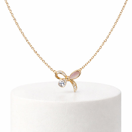Bow Gold Necklace Pure 925 Silver