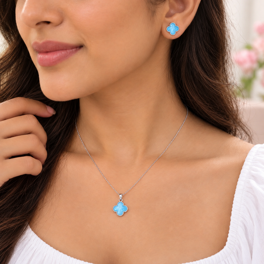 Taravya Sky Blue Clover Mother-of-Pearl Jewelry Set Taravya