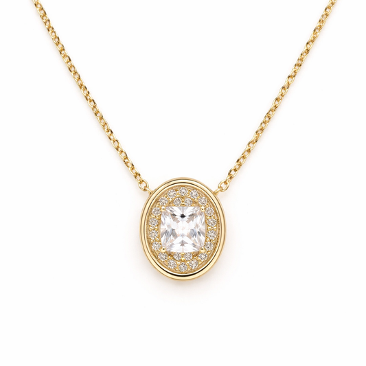 Silver Solitaire Pendant Gold Plated with Link Chain