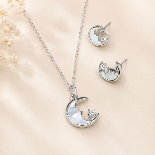 Celestial Moon Pendant Set Pure 925 Silver