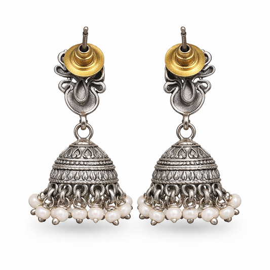 Mayura Dangle Jhumki – Oxidised Silver Earrings