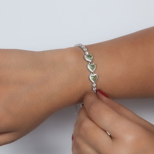 Dazzling Heart Mint Green Adjustable Bracelet Pure 925 Silver