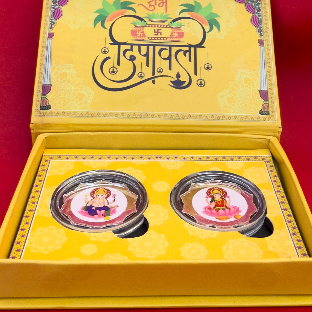 Lakshmi Ganesh Diwali Silver 999 Coin Box (2 Coins x 2g)
