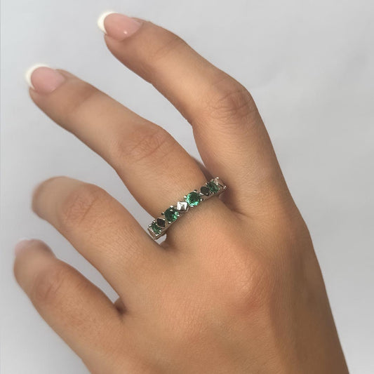 Emerald Glow – 925 Silver Green Eternity Band (Size 6)