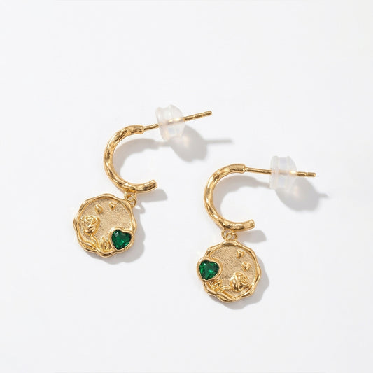 Emerald Heart Gold Necklace With Earrings| 925 Silver