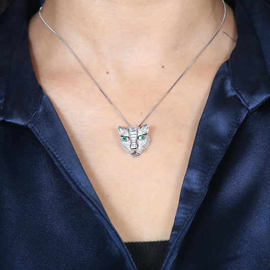 Emerald Panther Necklace Pure 925 Silver