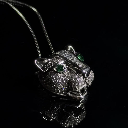 Emerald Panther Necklace Pure 925 Silver