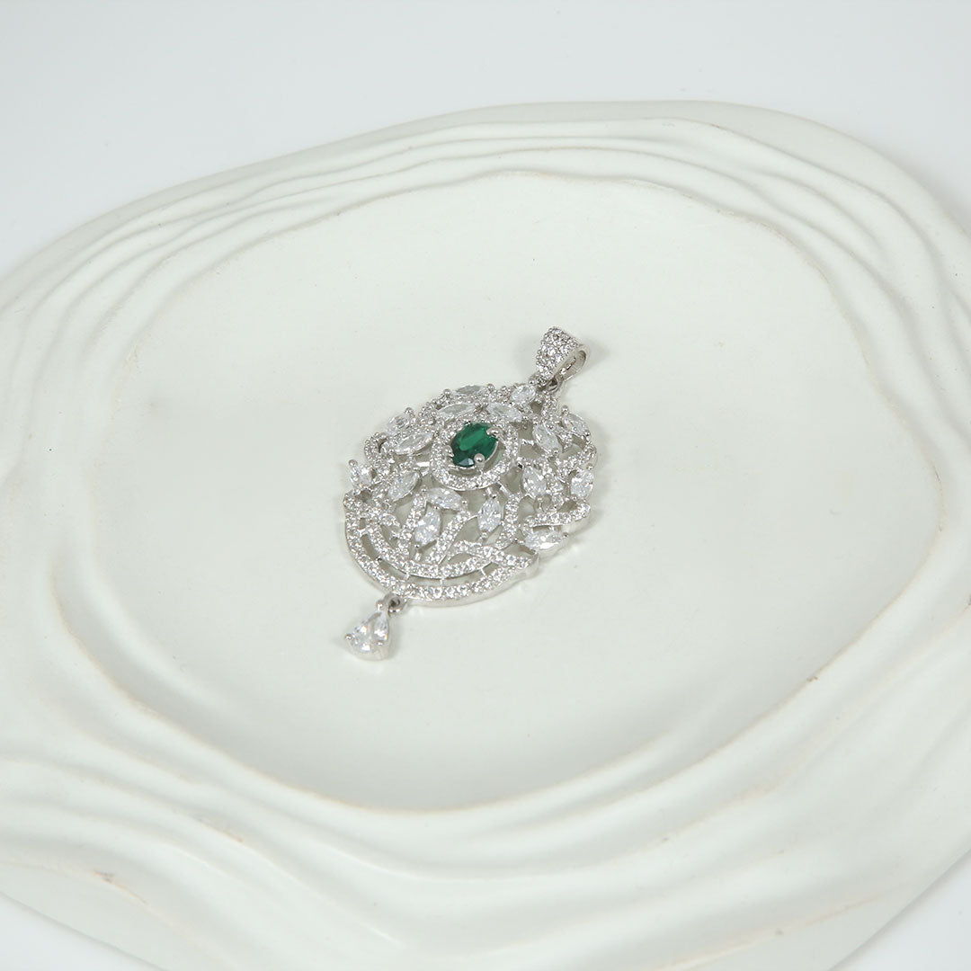 Emerald Regal Pendant Set Pure 925 Silver