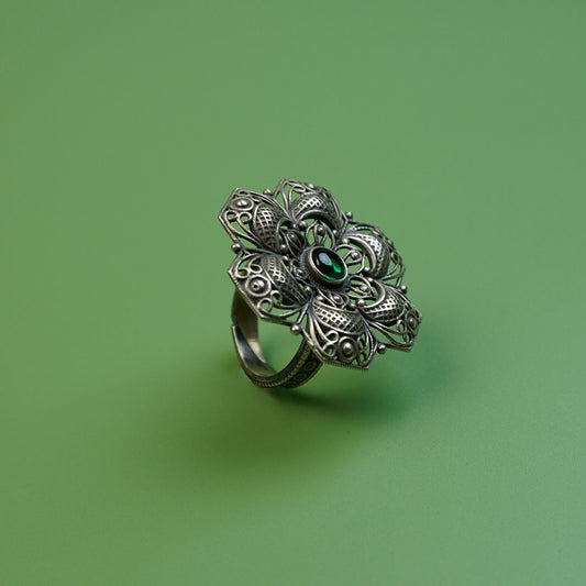 Emerald Petal Adjustable Ring