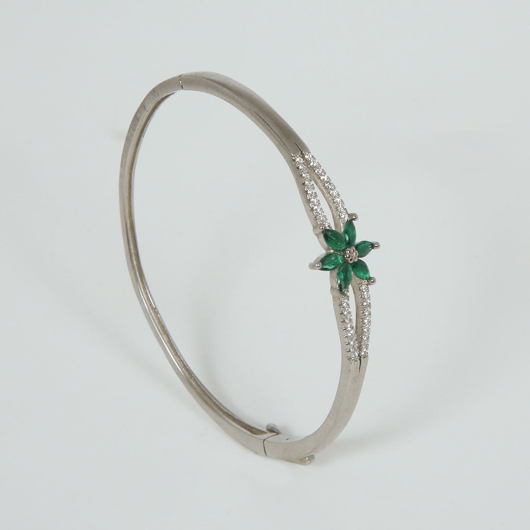 Emerald Flower Silver Lock Bracelet Pure 925 Silver
