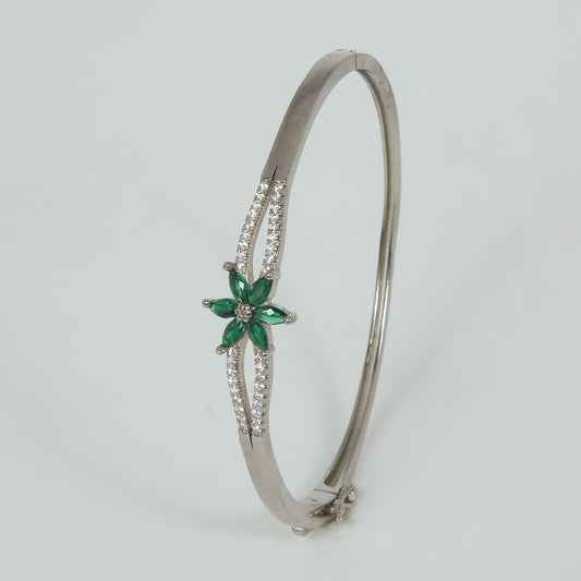 Emerald Flower Silver Lock Bracelet Pure 925 Silver