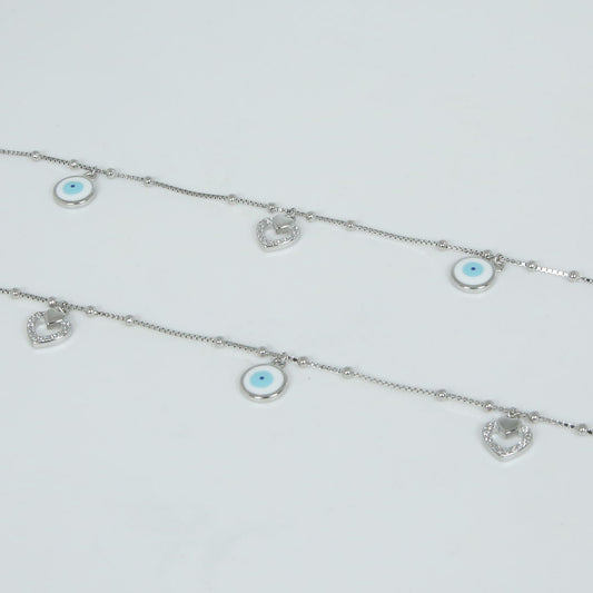 Evil Eye and Heart Charm Anklet Single