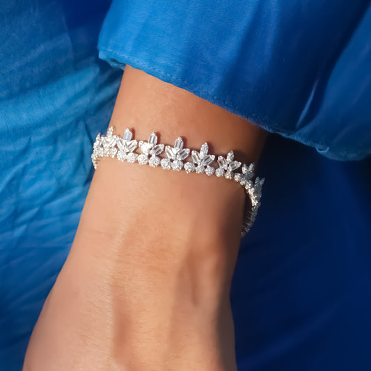 Floral Crystal Pure 925 Silver Bracelet