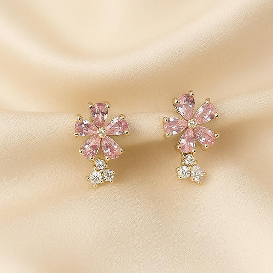 Pink Petal Drop Earrings Pure 925 Silver