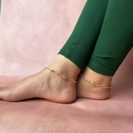 Italian Golden Wave Pure 925 Silver Anklet (Pair)