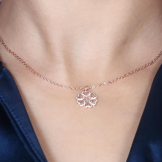 Rose Gold Love Cluster Necklace Pure 925 Silver