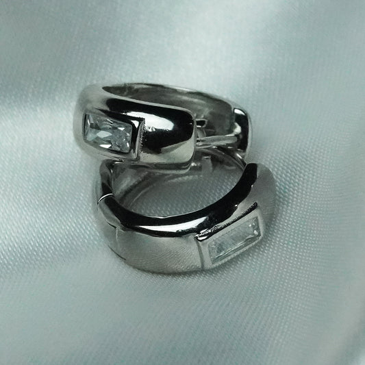 Hoop Front Stone Pure 925 Silver Earrings