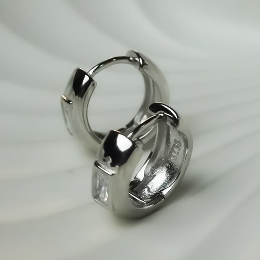 Hoop Front Stone Pure 925 Silver Earrings