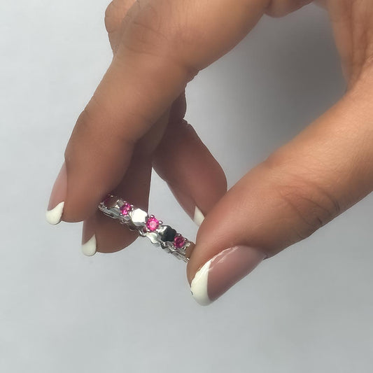 Fuchsia Flame – 925 Silver Hot Pink Eternity Band(Size 6)