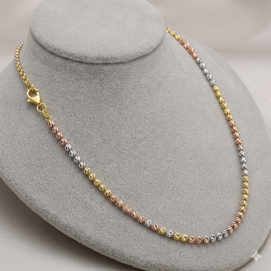 Tricolour Diamond-Cut Bead Silver Chain