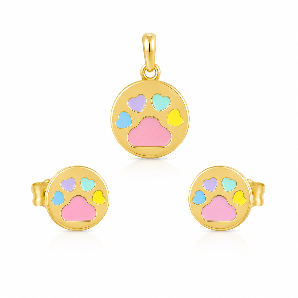 Kids Pastel Paw Print Earrings & Pendant Set (Pendant Only) β 925 Sterling Silver