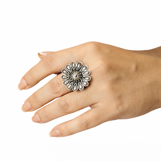 Eternal Blossom Pure 925 Oxidised Ring