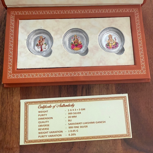 Trinity Blessings – Diwali Silver Gift Folder (3 x 1g 999 Pure Silver Coins)