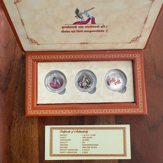 Divine Love – Radhe Shyam Silver Gift Box (3 x 1g 999 Pure Silver Coins)