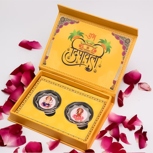 Lakshmi Ganesh Diwali Silver 999 Coin Box (2 Coins x 2g)