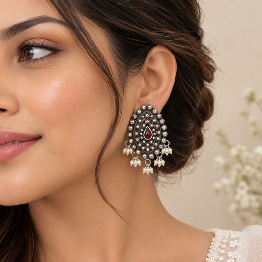 Rajwada Paisley Earrings Pure 925 Silver Taravya
