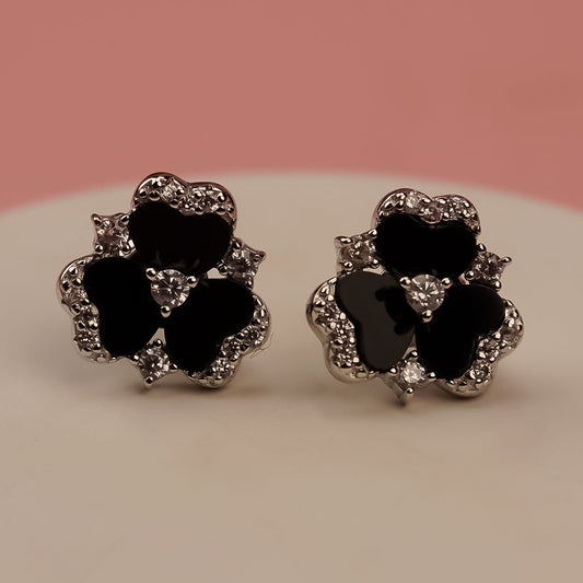 Mini Black Flower Earrings