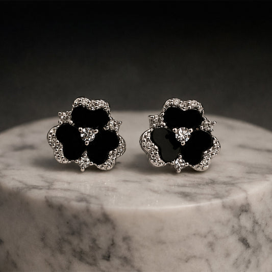 Mini Black Flower Earrings