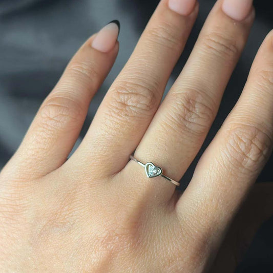 Minimal Zircon Heart Ring (Size 6) Pure 925 Silver