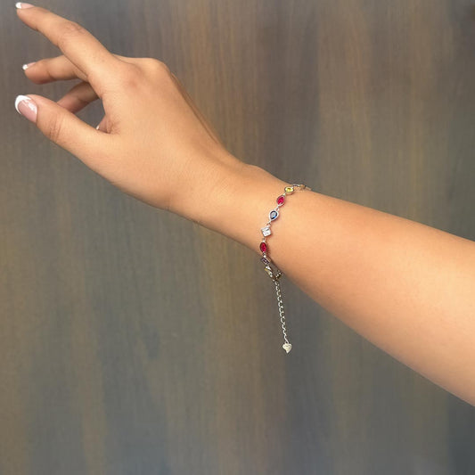 Prism Bloom – 925 Silver Multicolor Stone Bracelet