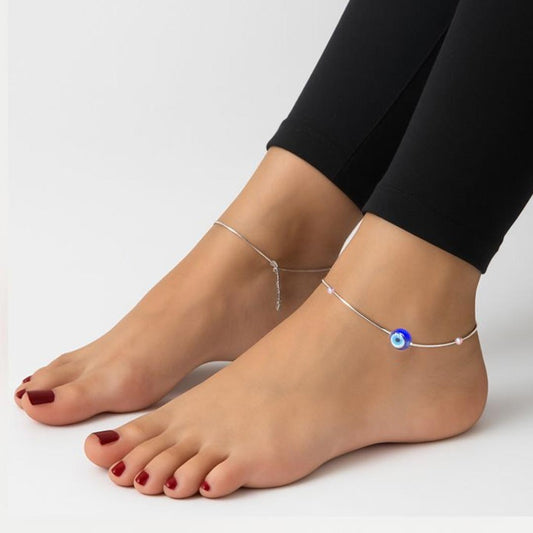 Protective Charm – Evil Eye Anklet Pure 925 Silver