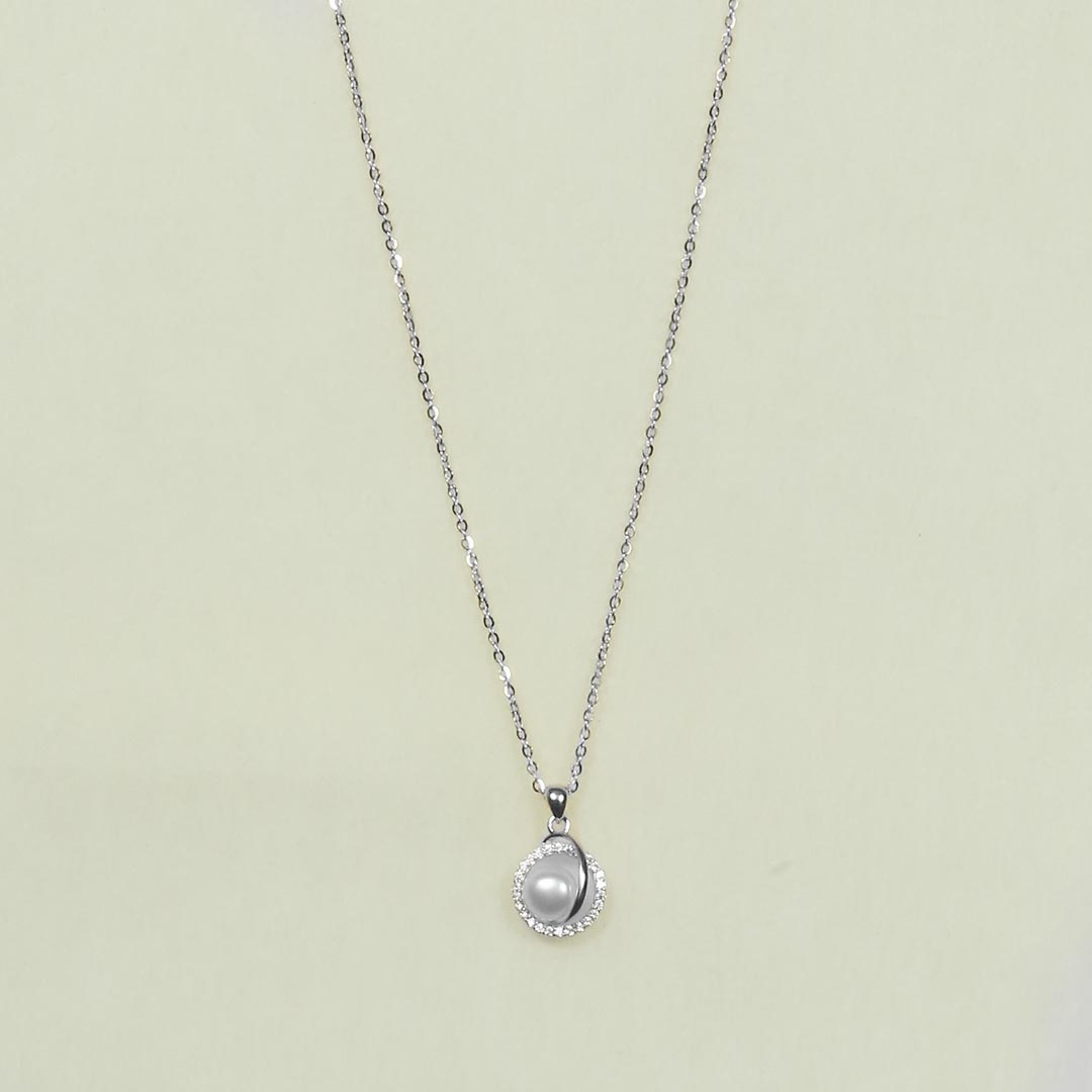 Pearl Zircons Pendant Necklace Pure 925 Silver