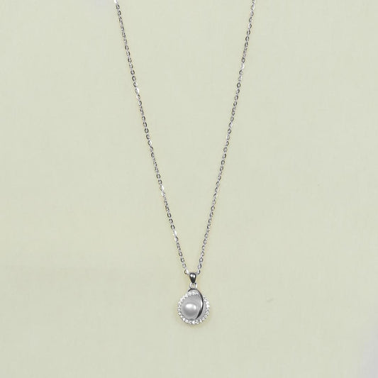 Pearl Zircons Pendant Necklace Pure 925 Silver