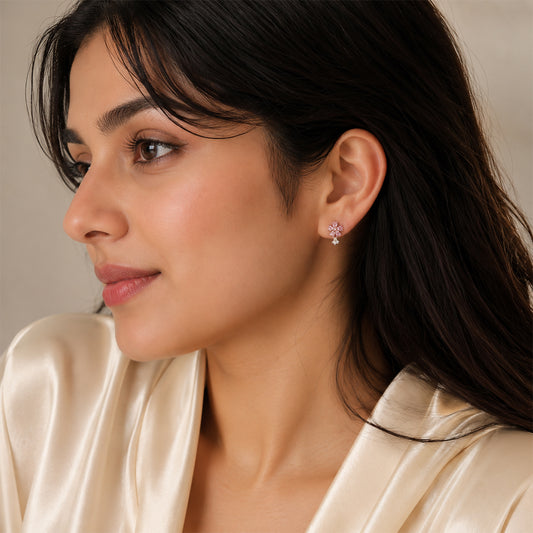 Mini Pink Petal Drop Earrings Pure 925 Silver